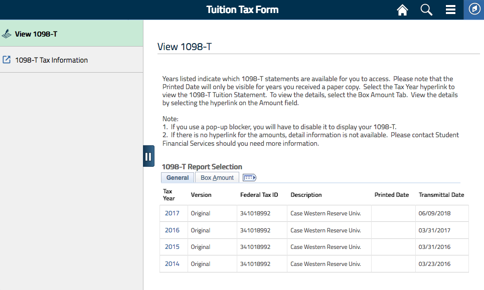 Tuition Tax Form SIS 9.2 screenshot
