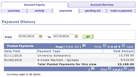 A screenshot of the Payment History section within SIS