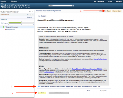 A screenshot of where to click I have read this agreement in SIS