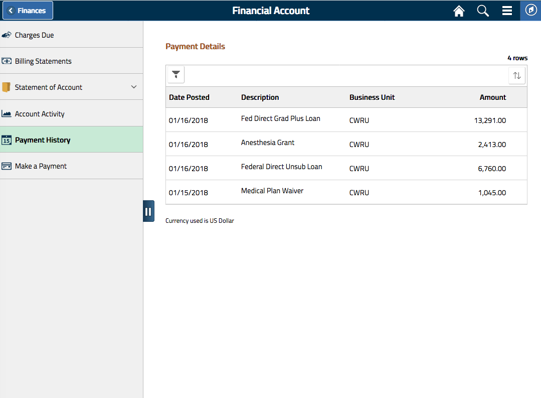 Payment History screenshot