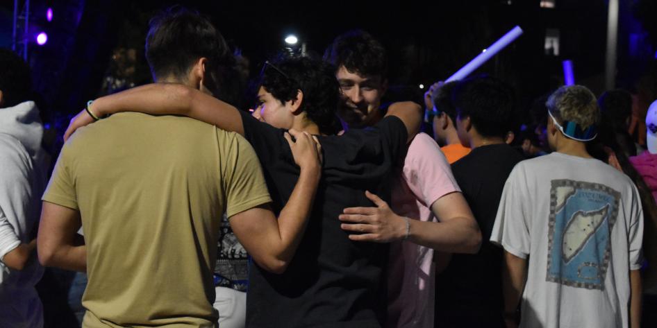 Students hugging during Springfest concert
