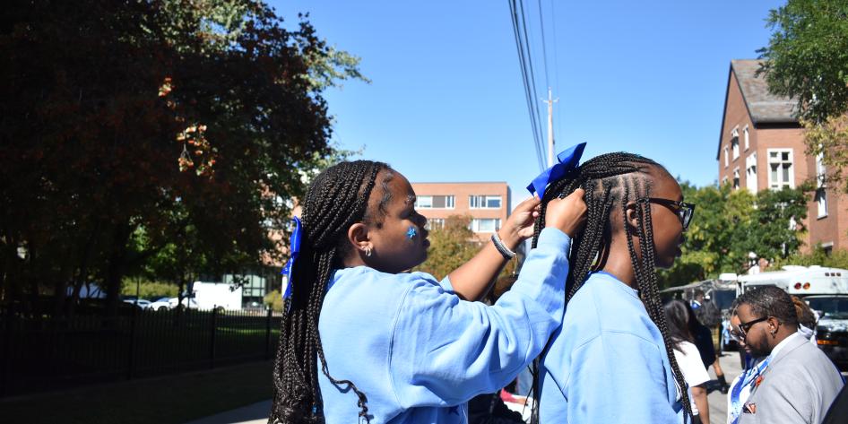 Students Putting Bows in Hair