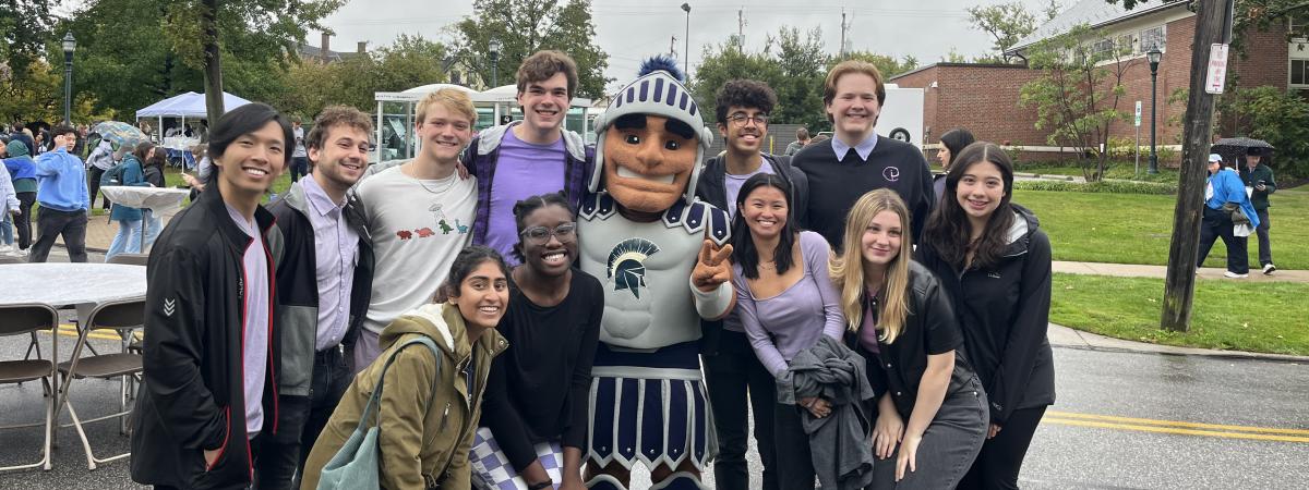 Students with Spartie at the Tailgate