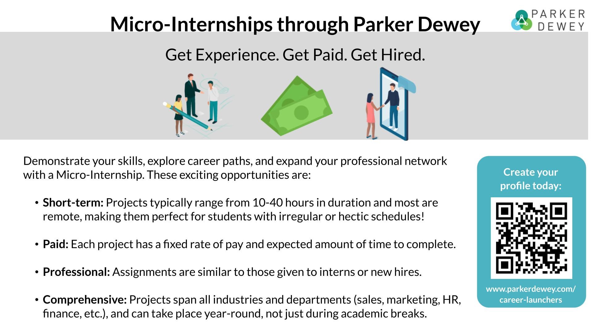 Parker Dewey Internship information with QR code