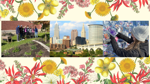 Image of flowers and photos of cleveland and volunteering