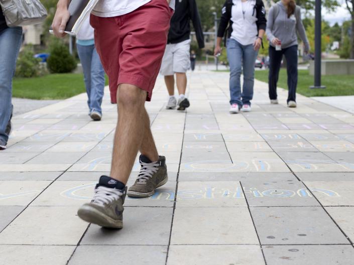 Students walking on the Binary Walkway