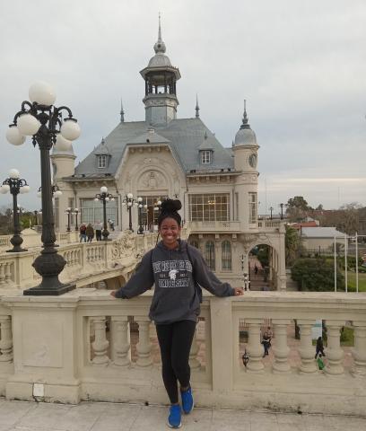 CWRU student standing in front of building in Buenos Aires, Argentina