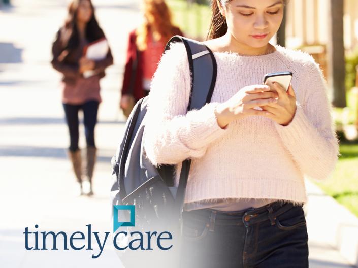 Student on phone, with timelycare logo