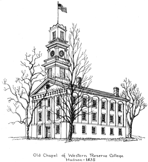 Drawing of Old Chapel of Western Reserve College, Hudson - 1835