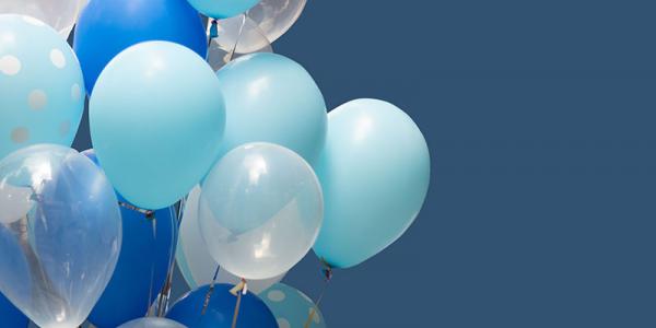 Blue and White helium balloons