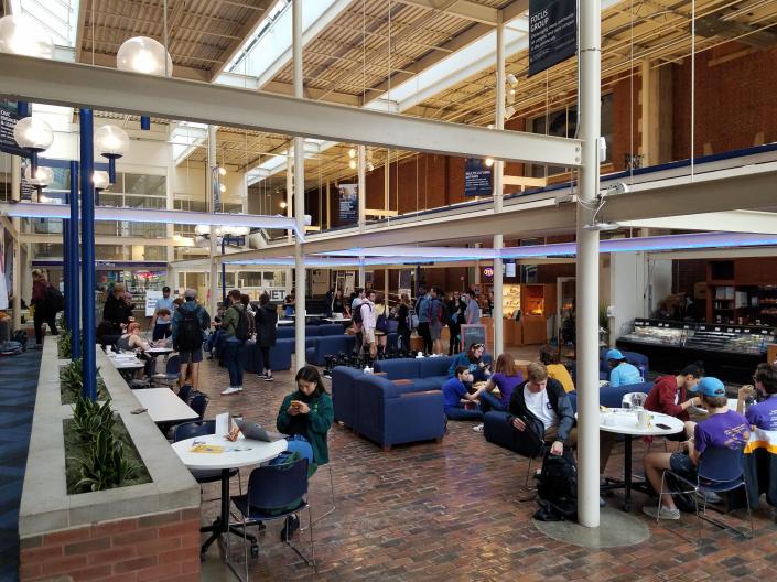 Students gather in the Thwing Atrium at Case Western Reserve University
