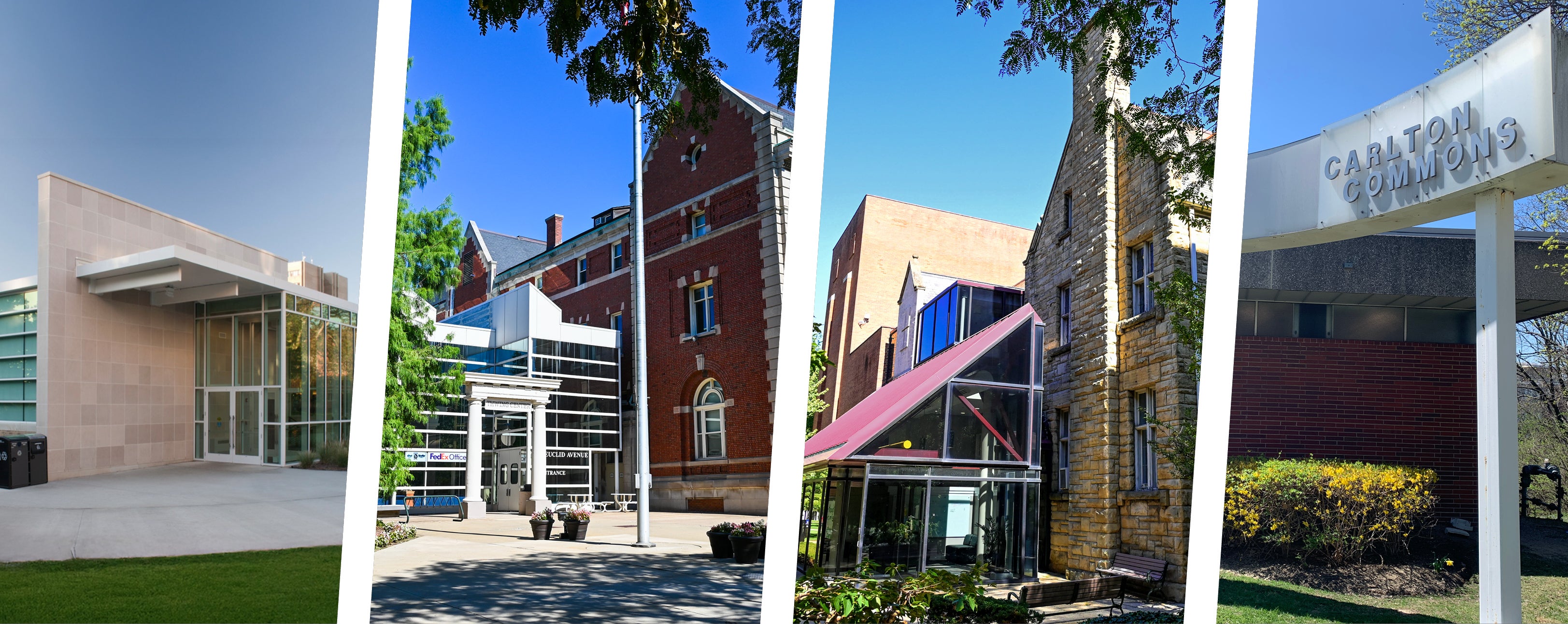 Four photos of the exterior of each of the four buildings that Student Centers operates