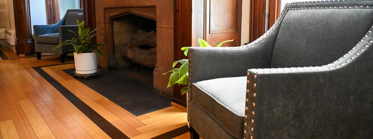 Chairs and a fireplace