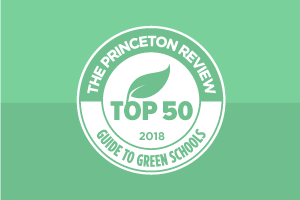 Green and white logo of Princeton Review Top 50 Green Guide to Schools 