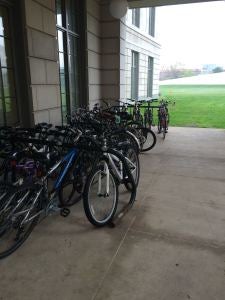 Bikes locked up outside the library