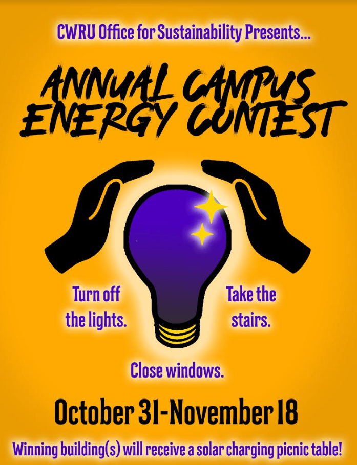 poster of hands over light bulb for energy reduction contest