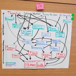 image of concept map linking the environmental changes with health outcomes and issues about vulnerable populations