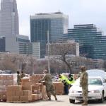 Picture of national guard running a produce distribution in the Cleveland municipal lot