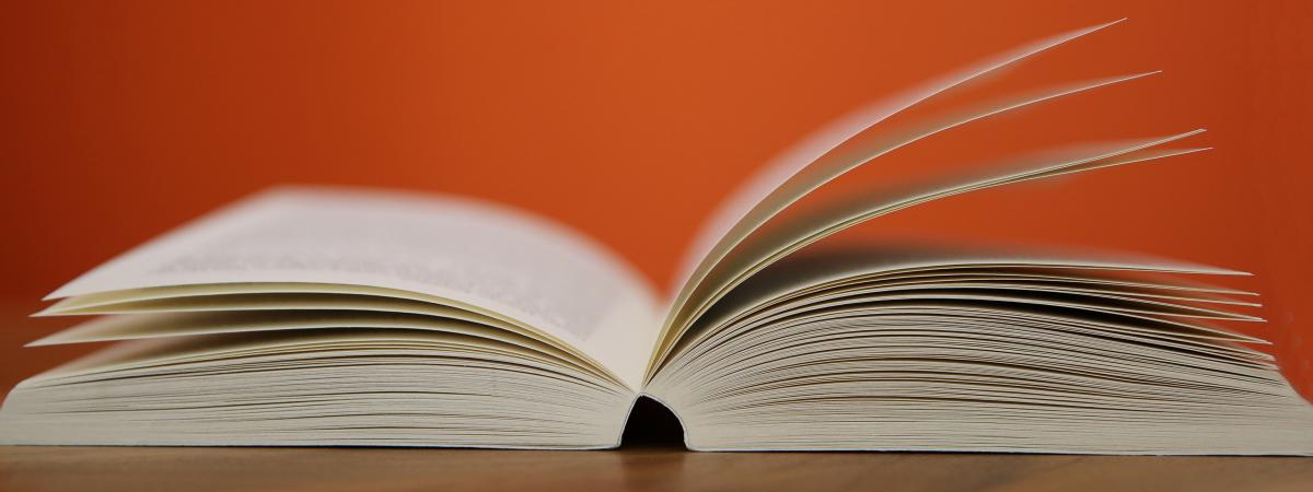Image of an open book from side angle