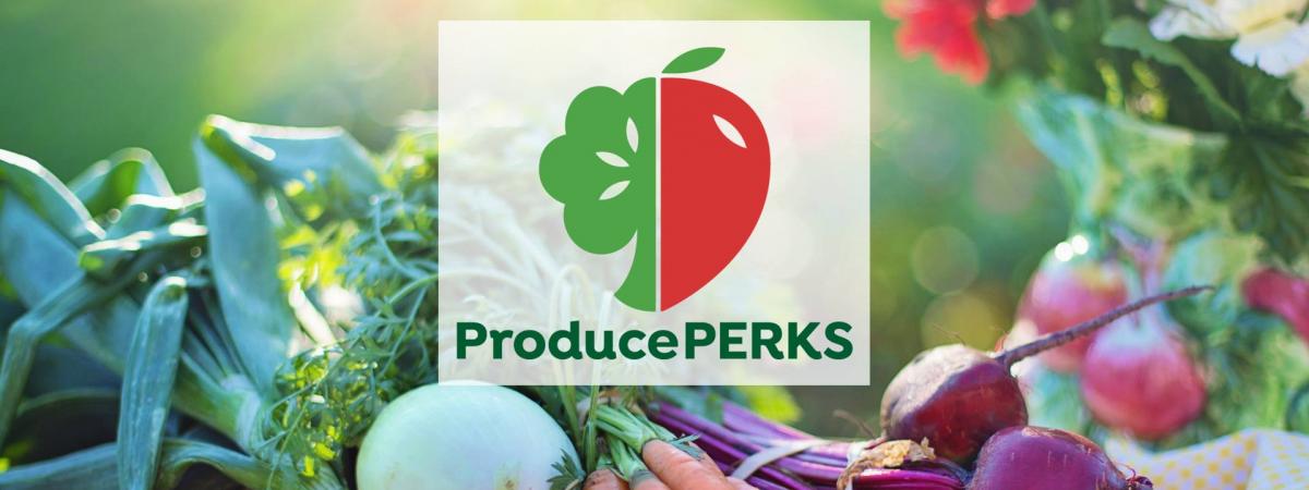 Fruits and vegetables and produce perks logo
