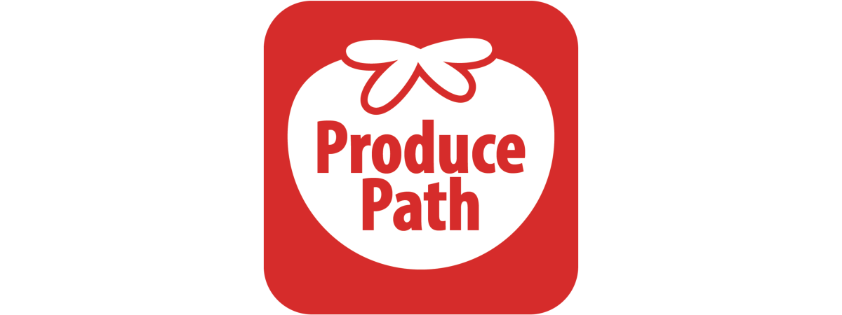 Produce path logo which is a red tomato with the words produce path written on it