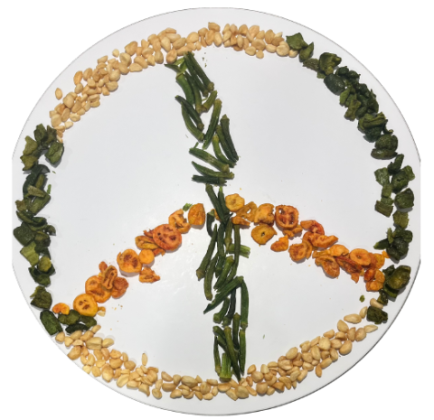 peace sign made out of freeze dried vegetables