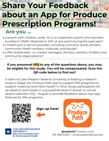recruitment flier - Share your feedback about an app for produce prescription programs!