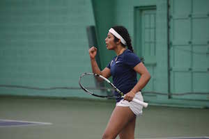 Case Western Reserve University student Nithya Kanagasegar playing tennis