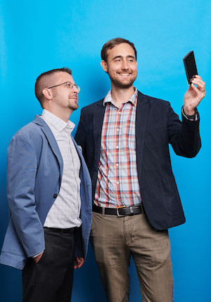 Case Western Reserve University Professors Paul Tesar and Drew Adams taking a selfie.