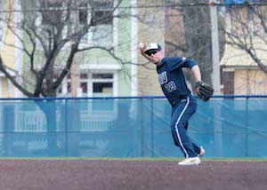 Case Western Reserve University student Rocco Maue playing baseball