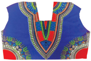 A colorful blouse made from African cloth.