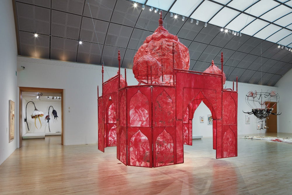 An art sculpture by Rina Banerjee depicting a representation of the Taj Mahal