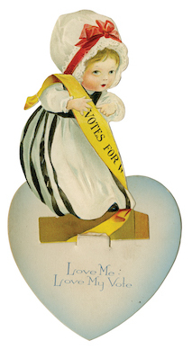 A valentine showing a child and the words 'Love Me Love My Vote'