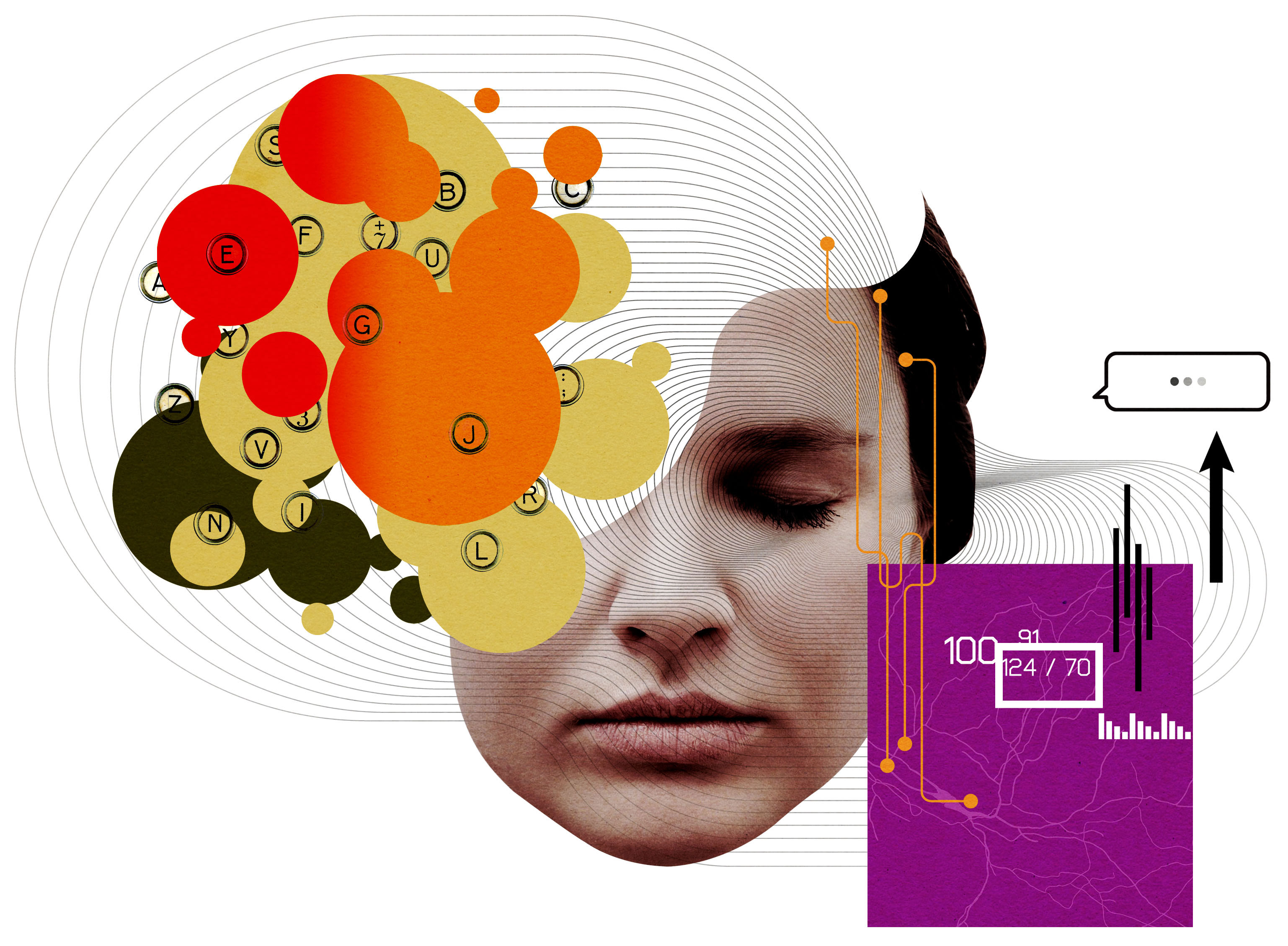 Graphic of a woman’s face and her brain activity measurements