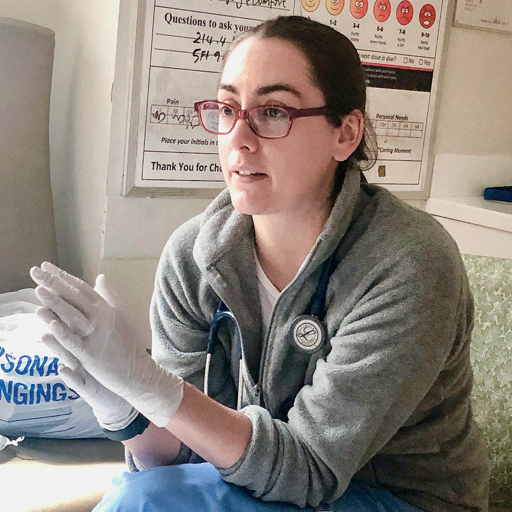 Vanessa Van Doren talking to an unseen patient