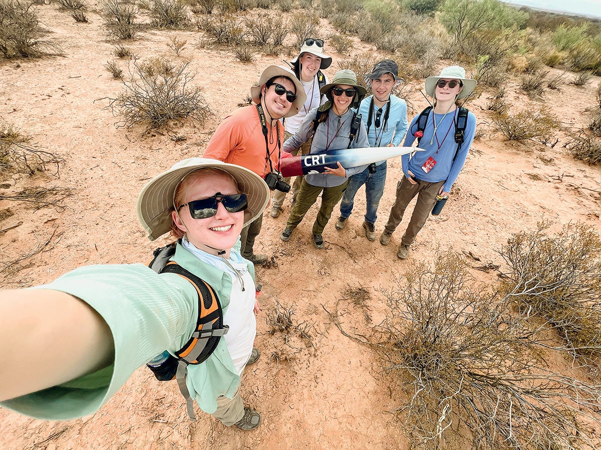 Photo of members of the Case Rocket Team in the New Mexico desert