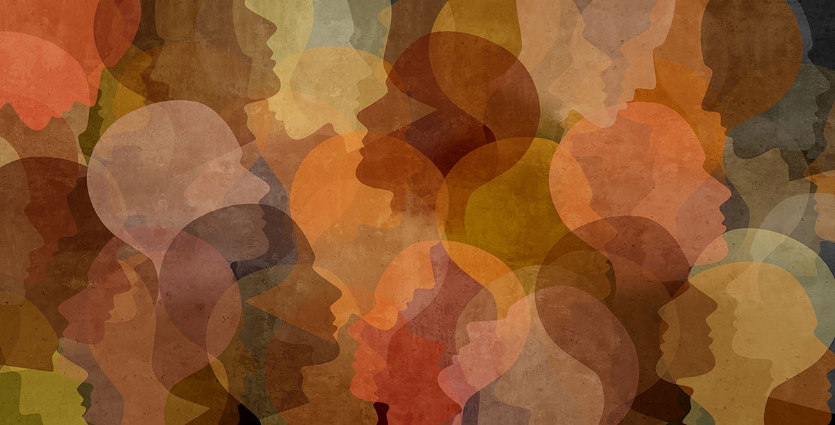 Abstract illustration of a series of silhouettes of faces