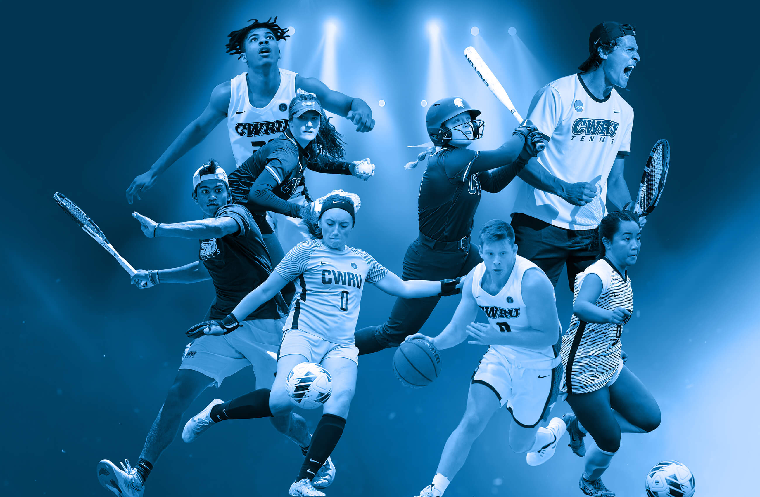 A montage of Case Western Reserve University student athletes in action