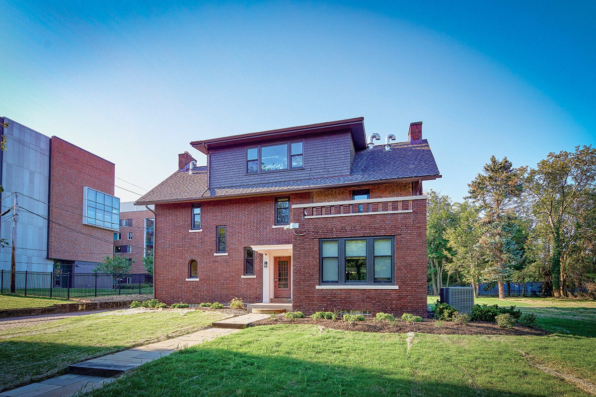 An exterior photo of Case Western Reserve University's Wade Park Community Engagement Center. The center is what was once a home built more than a century ago.