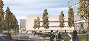 Outside view of new dental clinic and Samson Pavilion at Case Western Reserve and Cleveland Clinic's Health Education Campus