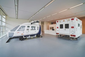 Helicopter and ambulance simulator space at Case Western Reserve and Cleveland Clinic's Health Education Campus