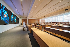 A lecture hall in the Samson Pavilion at Case Western Reserve and Cleveland Clinic's Health Education Campus