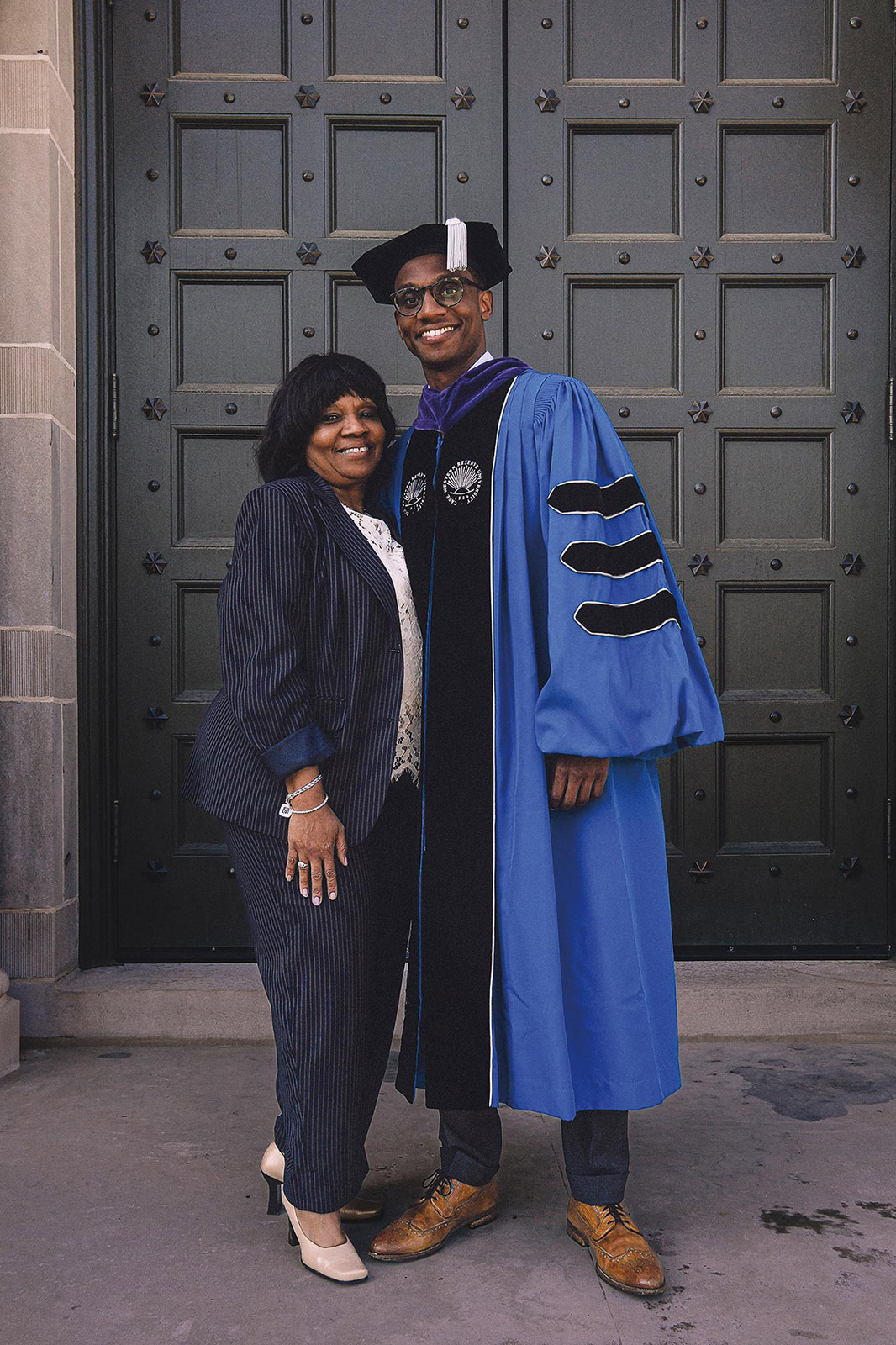 Justin and his mother at his 2018 CWRU Commencement.