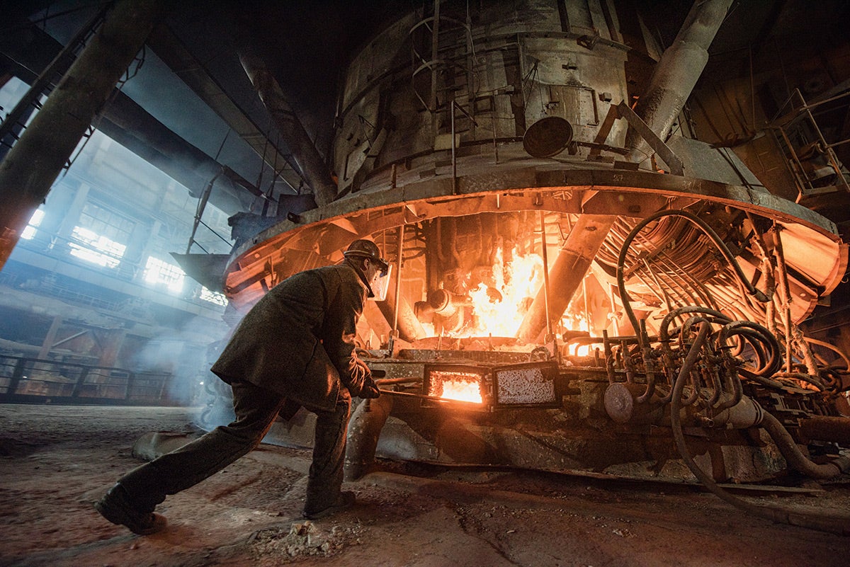 Picture of a steel production process with fire