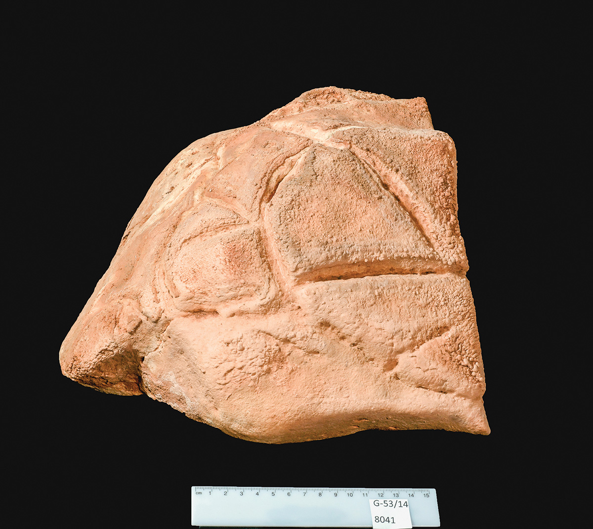 Image depicts an engraved rock with a carved symbolic turtle on it