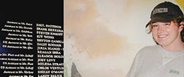 Image of Julia Bianco standing in front of 'Wicked' credits