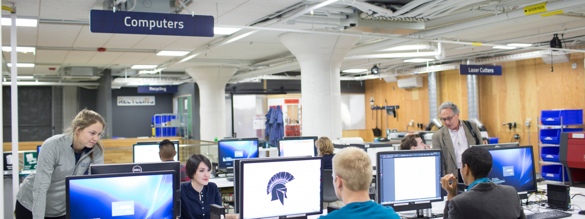 Students using computers in thinkbox