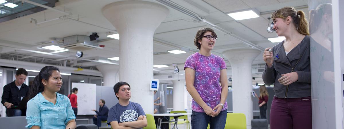 Students attending an event at the think[box]