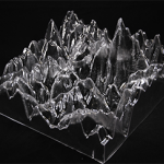 3D printed translucent model of French mountains