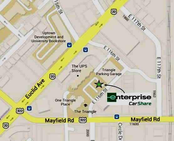 A map that shows the location of Lot 75, northeast of E. 116th Street next to the Triangle Parking Garage